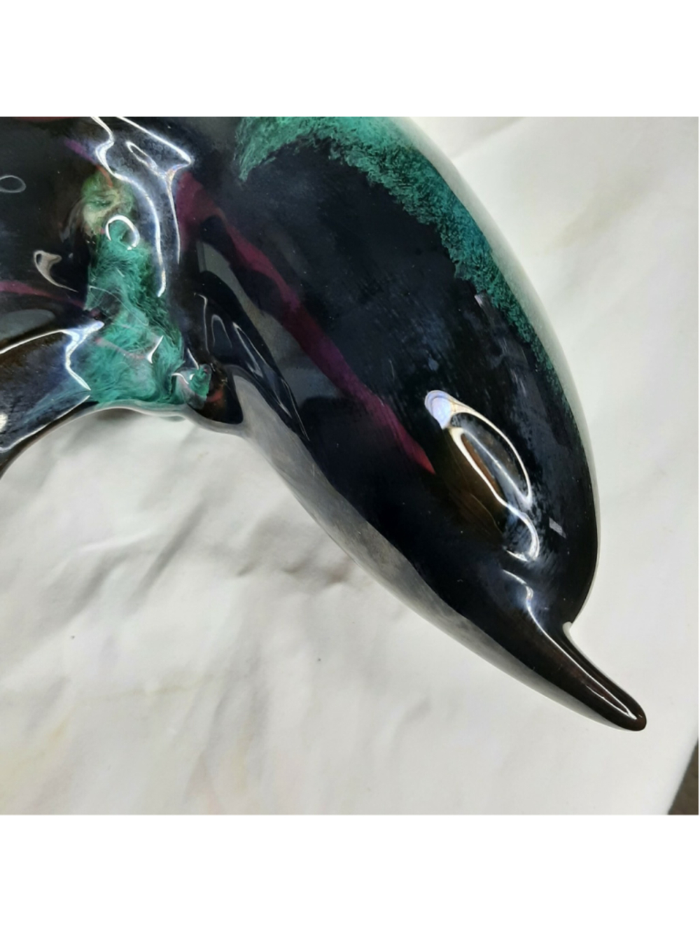 VINTAGE BLUE MOUNTAIN POTTERY LARGE DOLPHIN Green & Black GLAZE FIGURINE 13" - Picture 4 of 4